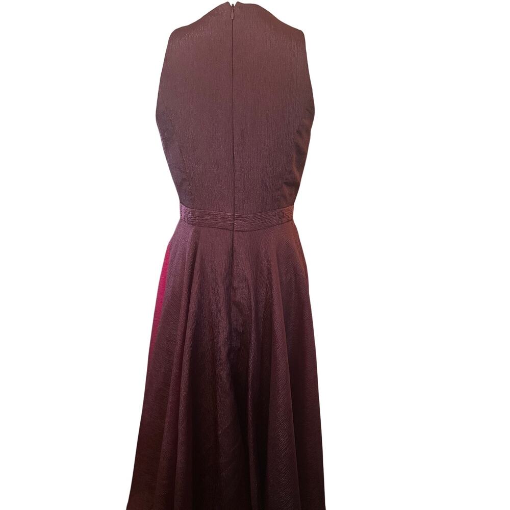 Nicole Miller New York Organza Fit and Flare Midi Dress, Wine, Size 6 - Picture 7 of 9